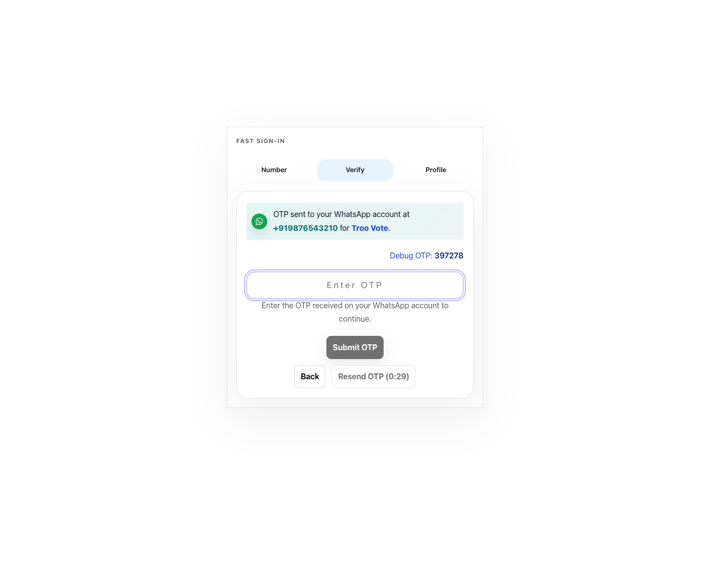 TrooVote voter OTP verification step