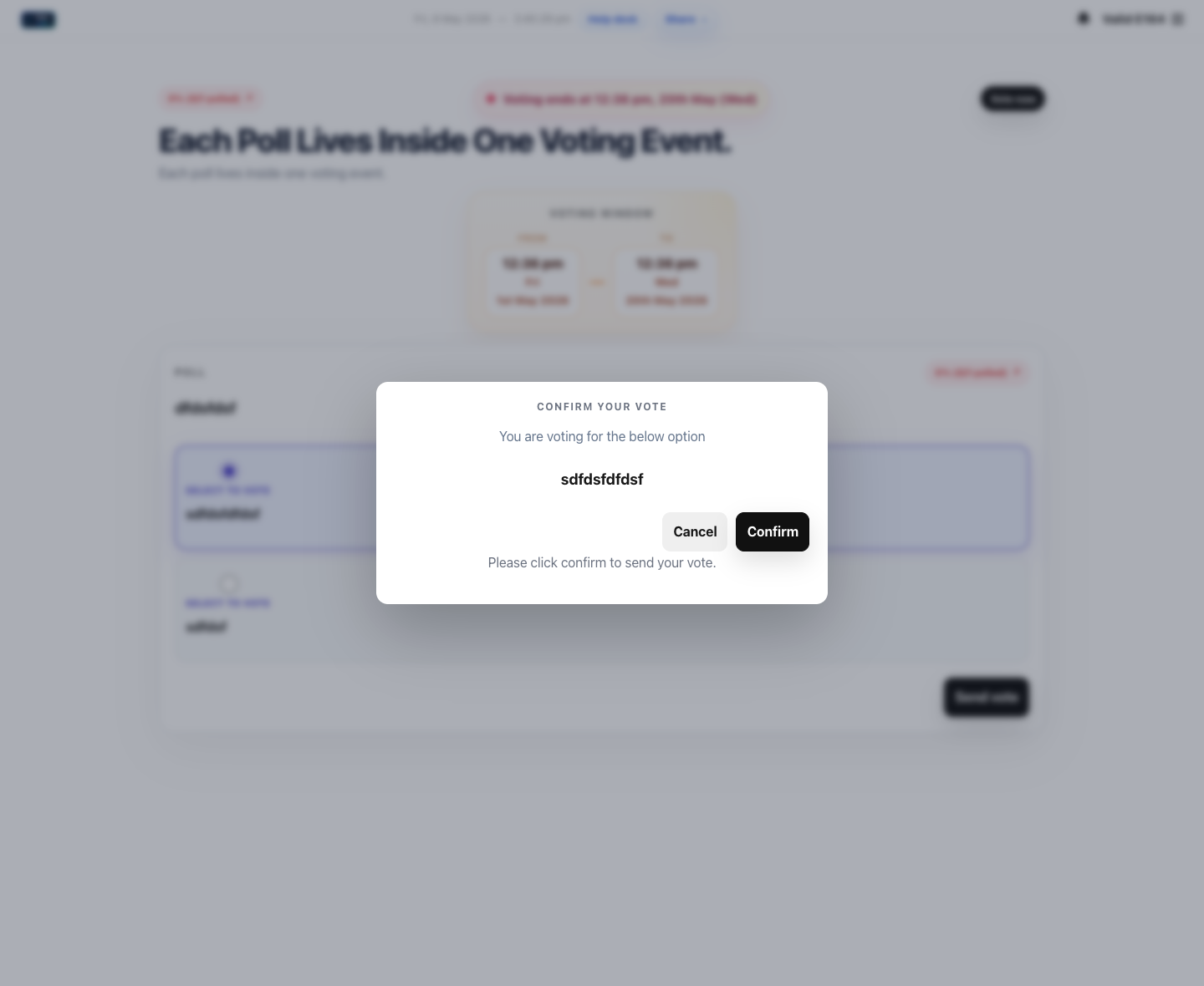 TrooVote confirm vote overlay
