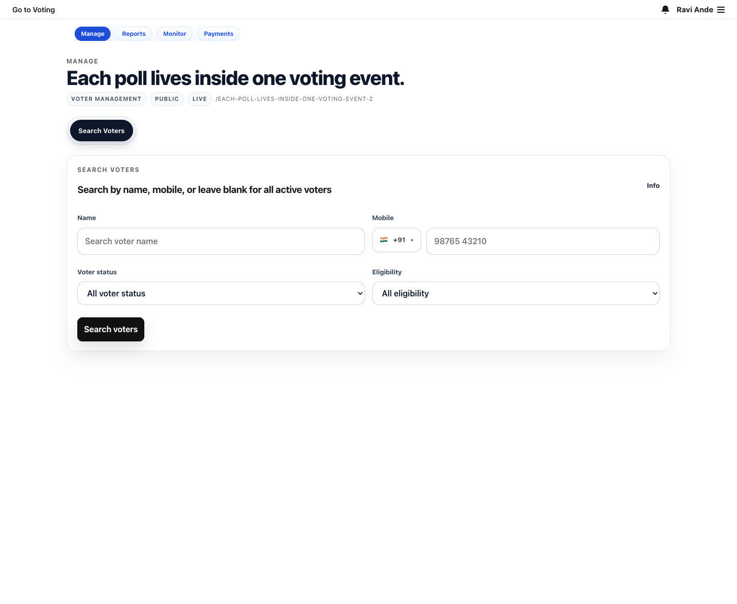 TrooVote voter management screen